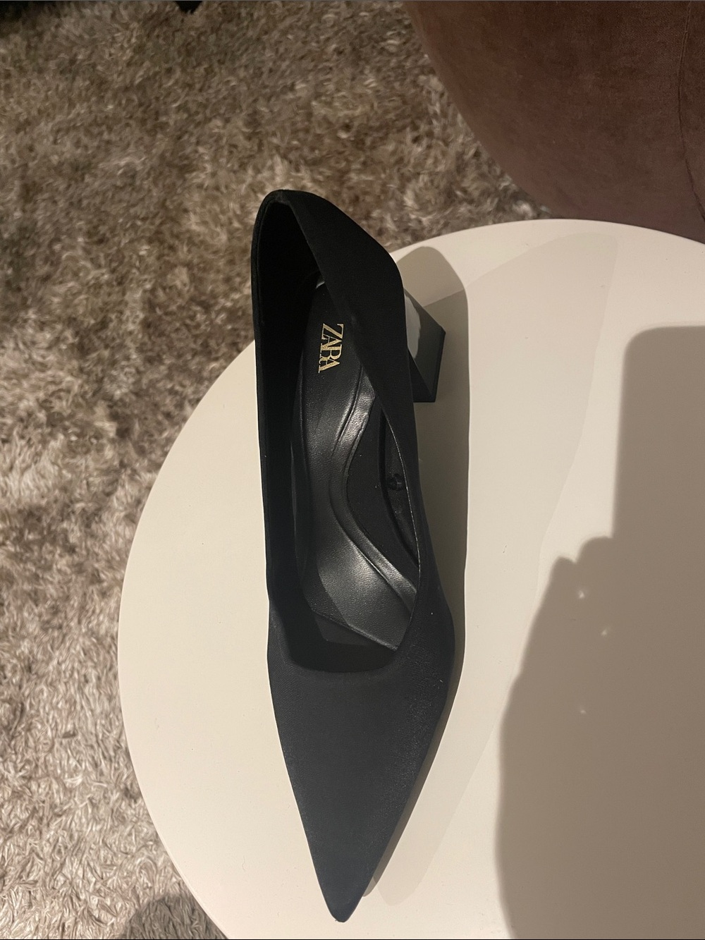 Zara Black Pointed Block-Heel Pumps - Picture 3 of 4